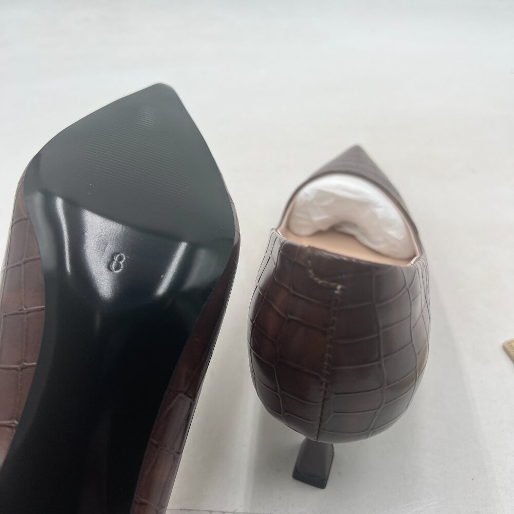 Fowt Brown Simple Solid Croc-Embossed Pointed Toe… - image 6